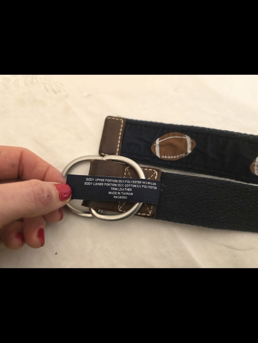 Daniel Cremieux Men's Navy and Brown Football-Accent Canvas Belt 34-36"